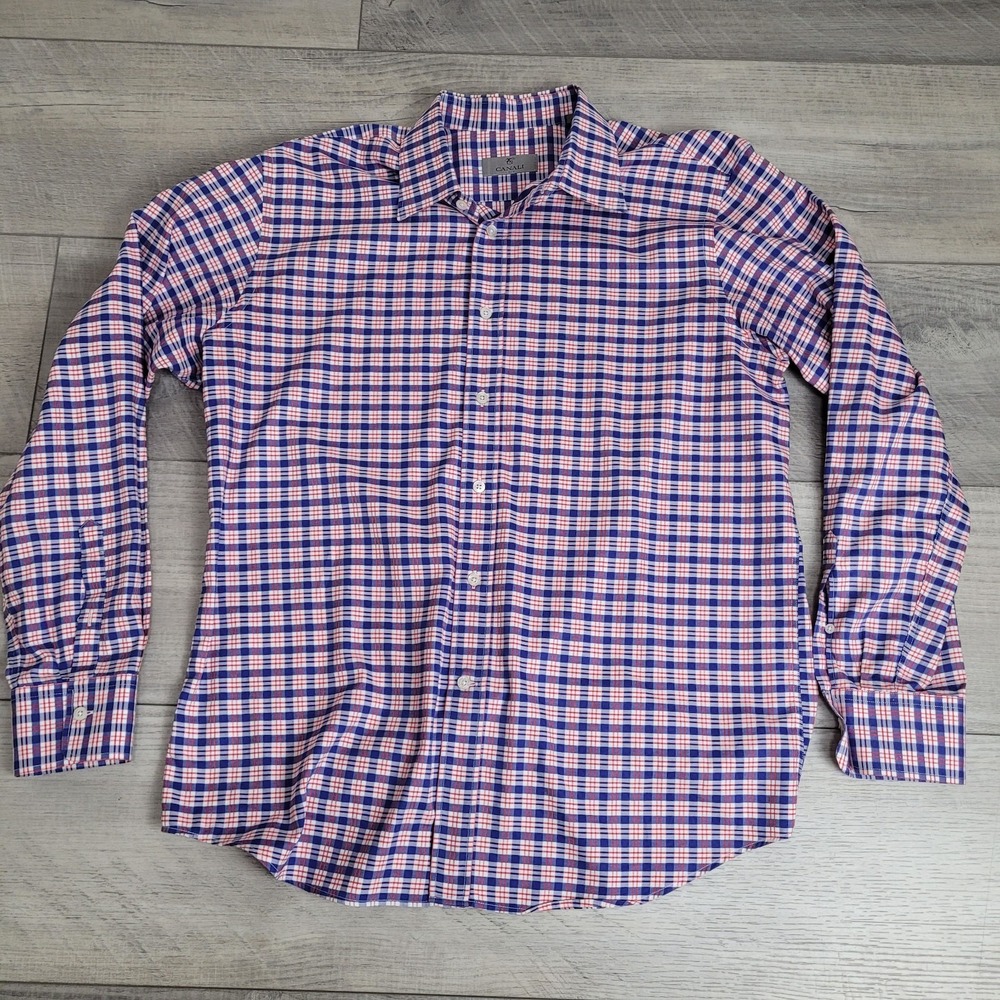 Canali Italy Shirt‎ Men's XL Gingham Check Blue/Red Long Sleeve Casual/Business